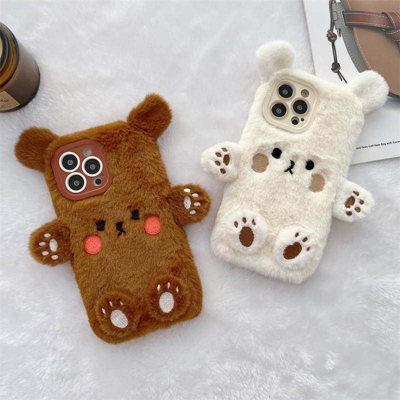 Phone Cases Iphone 17 - เคสโทรศัพท์คู่รักลายหมีการ์ตูน 3 มิติ สไตล์เกาหลี ขนปุย สำหรับ