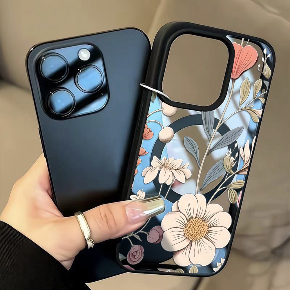 Phone Cases Transparent - เคสโทรศัพท์ลายดอกไม้ขอบดำ ป้องกันการตก สำหรับ iPhone 17 14