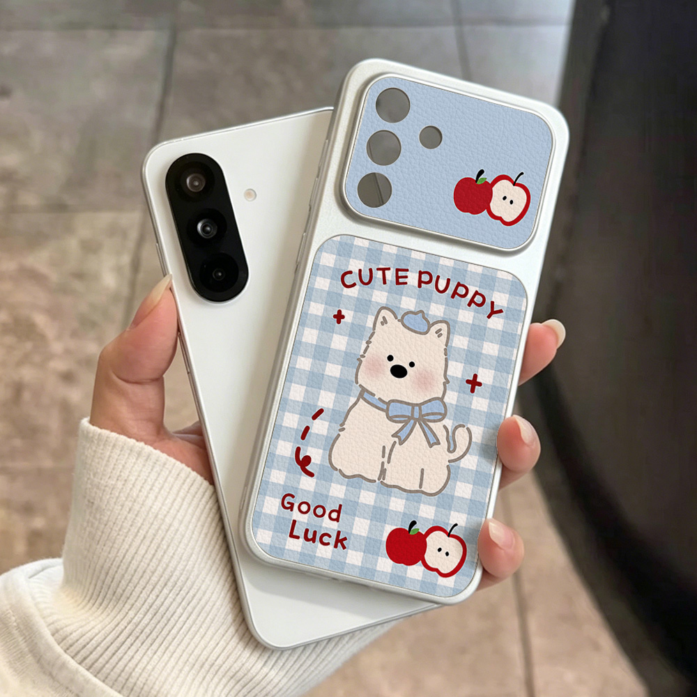 Phone Cases Leather - เคสโทรศัพท์ลายสุนัขสีน้ำเงินลายสก็อต สำหรับ Samsung A57 A27 A56