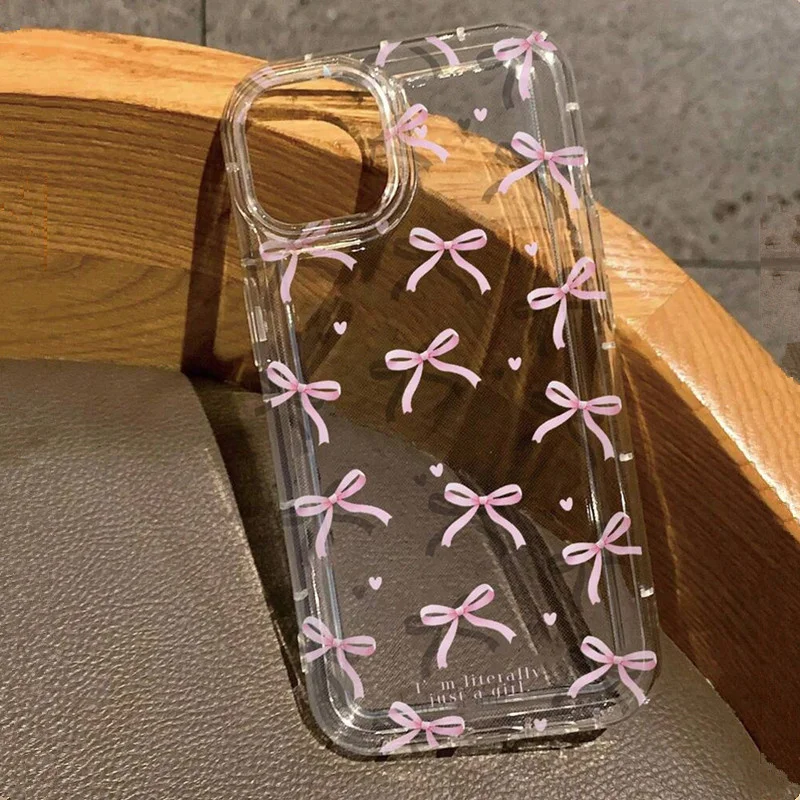 Phone Cases Dior - เคสโทรศัพท์ลายโบว์หัวใจสีชมพูน่ารัก สำหรับ iPhone 17 16 15