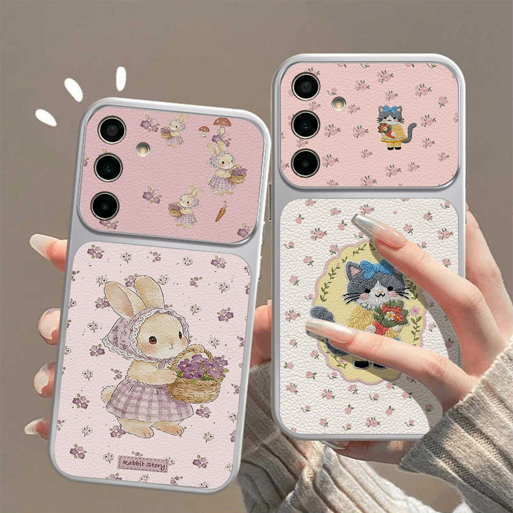 Phone Cases Leather - เคสโทรศัพท์หนังลายกระต่ายน่ารัก สำหรับ Samsung A37 A57 A27