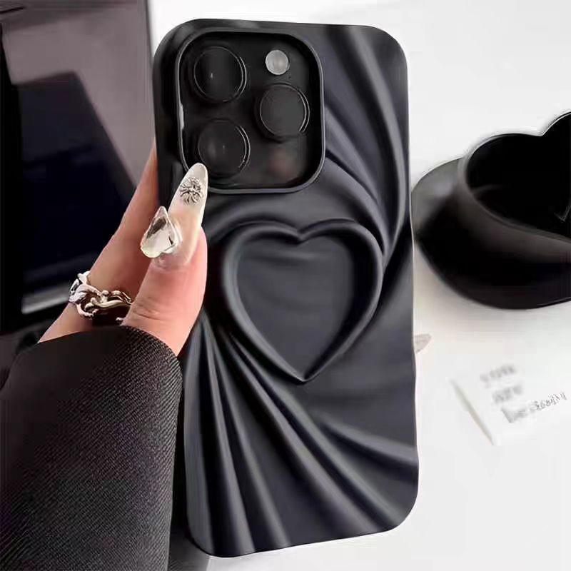 Phone Cases Dior - เคสโทรศัพท์ลายหัวใจ 3 มิติ แบบพับได้ สำหรับ iPhone