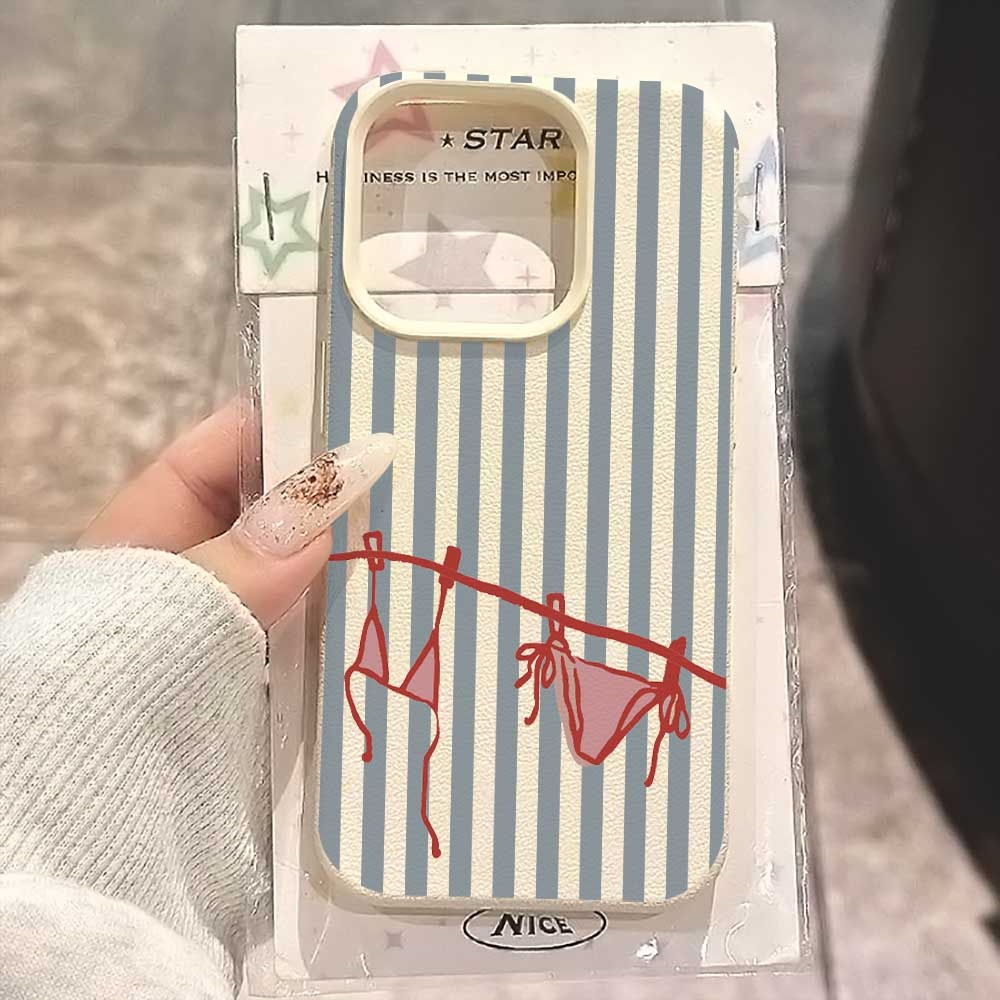 Phone Cases Rugged - เคสโทรศัพท์ลายบิกินี่สีฟ้าขาว สำหรับ iPhone 17 16 15