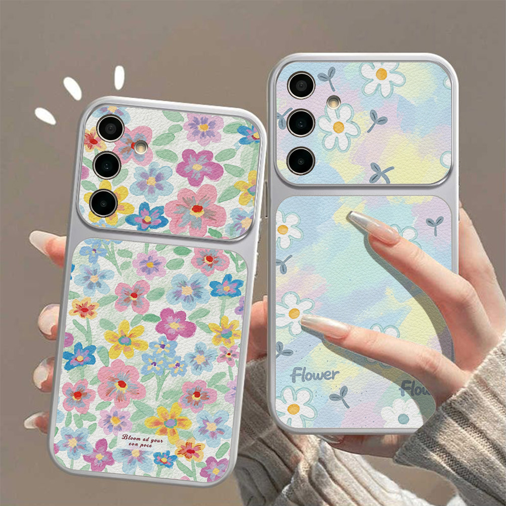 Phone Cases Leather - เคสโทรศัพท์หนังลายดอกไม้สีสันสดใสสำหรับ Samsung S26 Ultra S25 A27