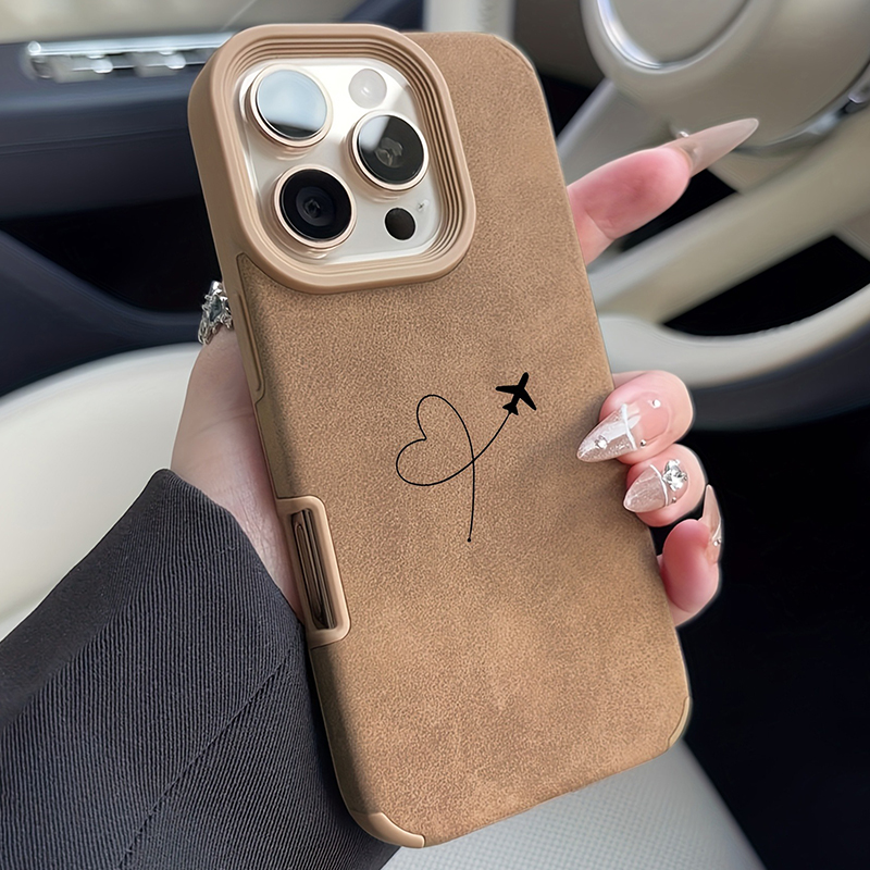 Phone Cases Leather - เคสโทรศัพท์หนังเทียมลายเส้นทางเครื่องบินรูปหัวใจ สำหรับ iPhone 17 16 15