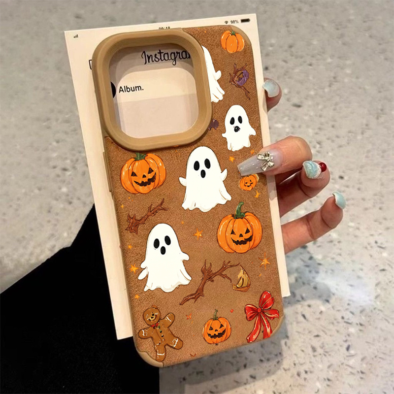 Phone Cases Leather - เคสโทรศัพท์ลายผีฟักทองน่ารักสำหรับฮาโลวีน สำหรับ iPhone 17 Pro MAX