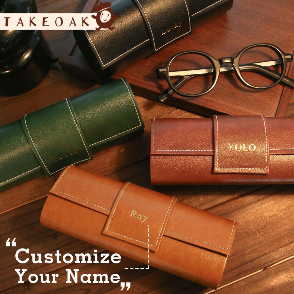 Monogram Custom Case - กล่องใส่แว่นตาหนังหุ้มแบบกำหนดเองได้ พร้อมชื่อส่วนตัว กล่องเก็บแว่นตาพกพา PU ของขวัญสลักชื่อย่อ จัดส่งเร็วภายใน