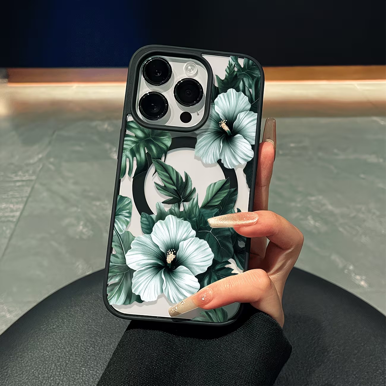 Phone Cases Transparent - เคสโทรศัพท์ลายดอกไม้สีเขียวสำหรับ iPhone 17 16 15 14