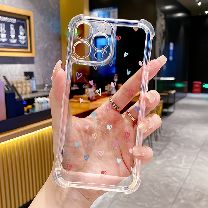 Phone Cases Transparent - เคสโทรศัพท์ใสลายหัวใจหลากสี สำหรับ iPhone 17 16 15