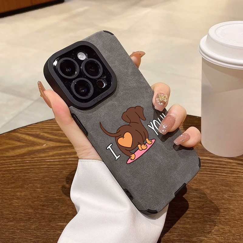Phone Cases Leather - เคสโทรศัพท์ลายหัวใจน้องหมาดัชชุนด์สุดน่ารัก สำหรับ iPhone 11 12 13